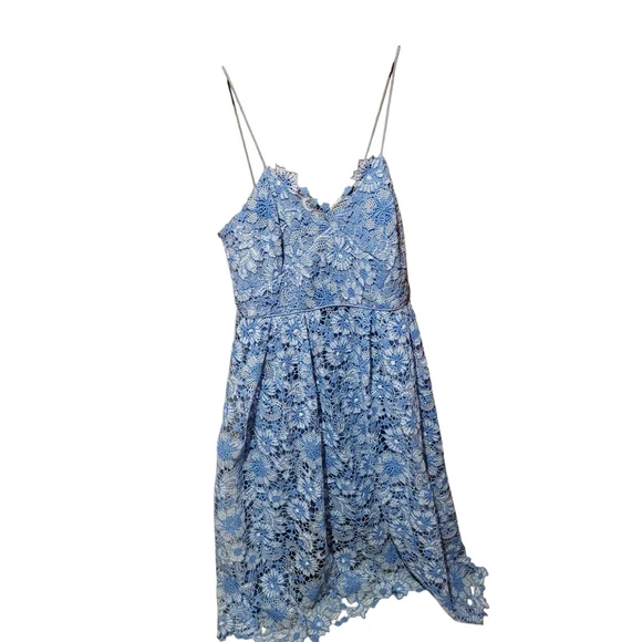 Donna Morgan Chemical Lace Spaghetti Strap Midi Dress Blue Taylor Swift Size 12 - Picture 1 of 6